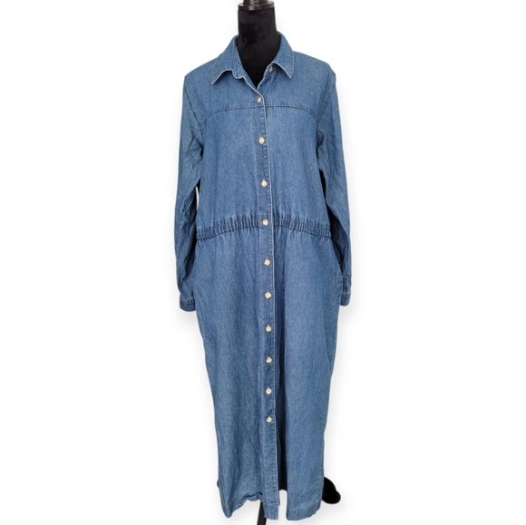 Vintage Denim Maxi Longsleeve Dress with Pockets - Picture 1 of 14